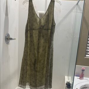 Elegant Olive Green Paisley Dress